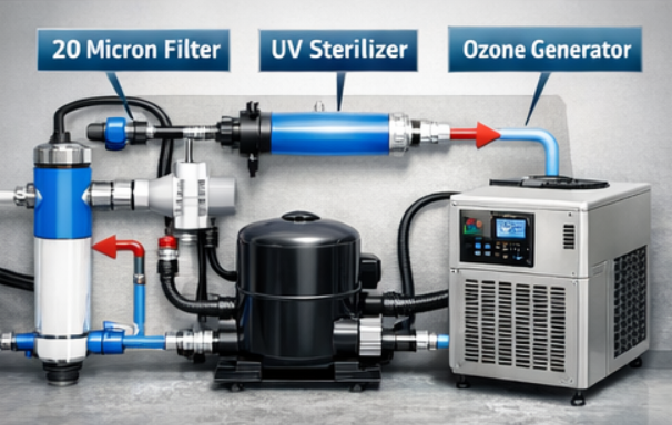 ice bath chiller filtration system with ozone and UV sanitation